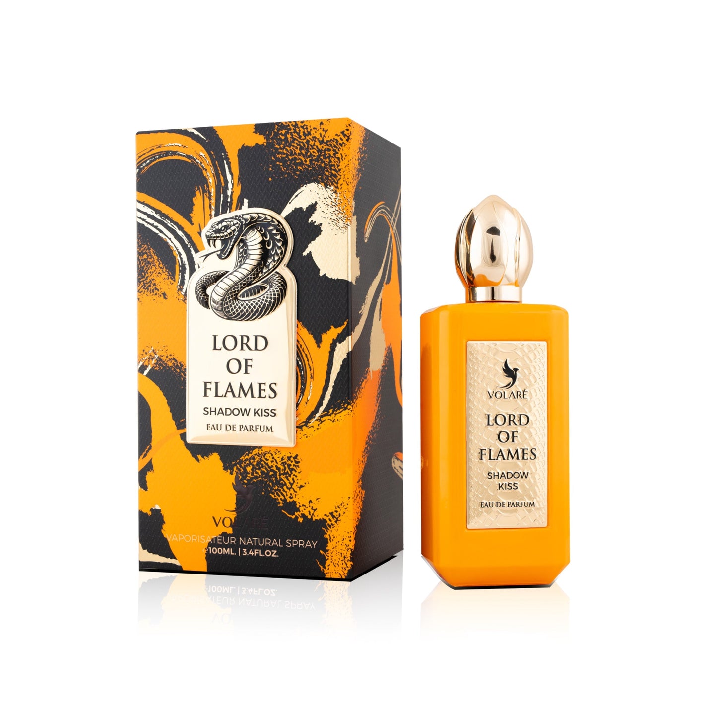 Vilaine 'Lord of Flames' perfume bottle and packaging on a white background